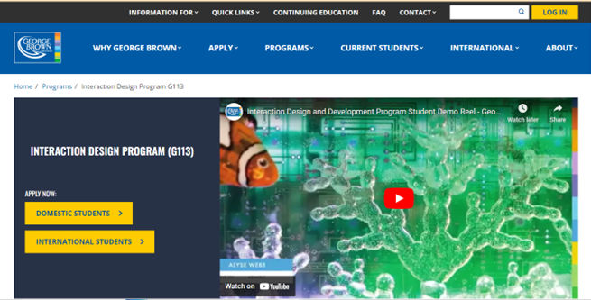 Screenshot of George Brown College UX Design Program.